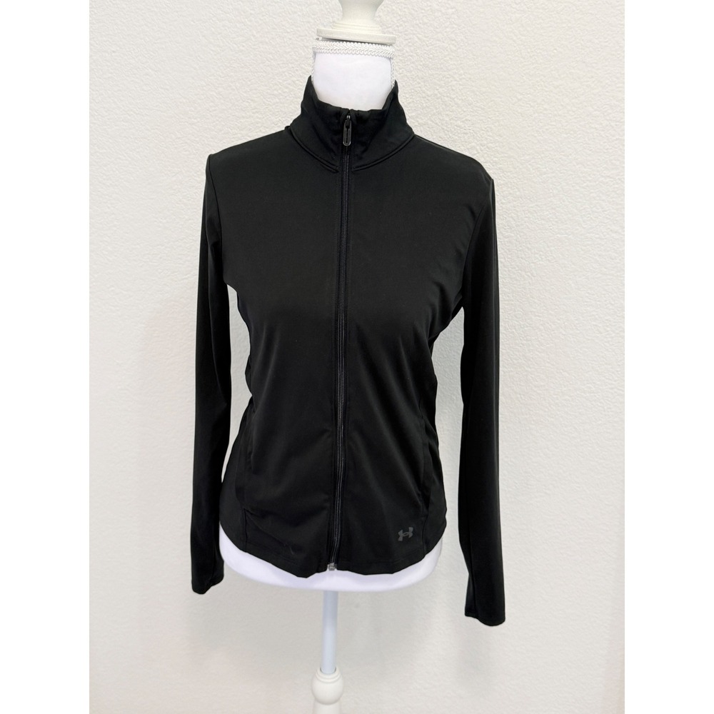 Under Armour Womens Black Fitted Full Zip Mock Neck Track Jacket Size Small